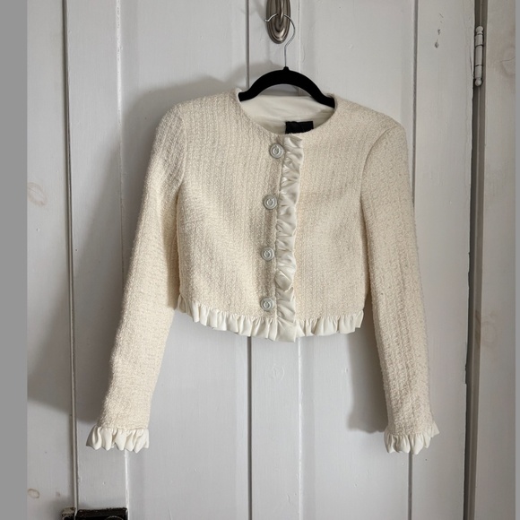 NWT PINKO Ruffle-Detail Cropped Tweed Jacket - Picture 2 of 5